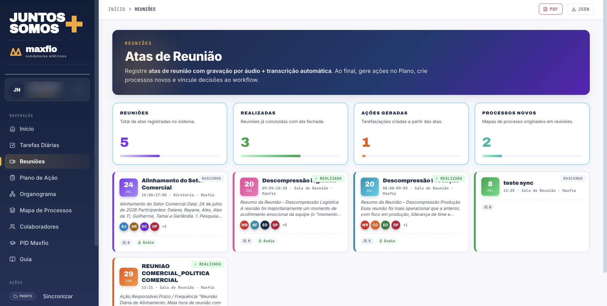 MaxFlow — atas de reunião com transcrição