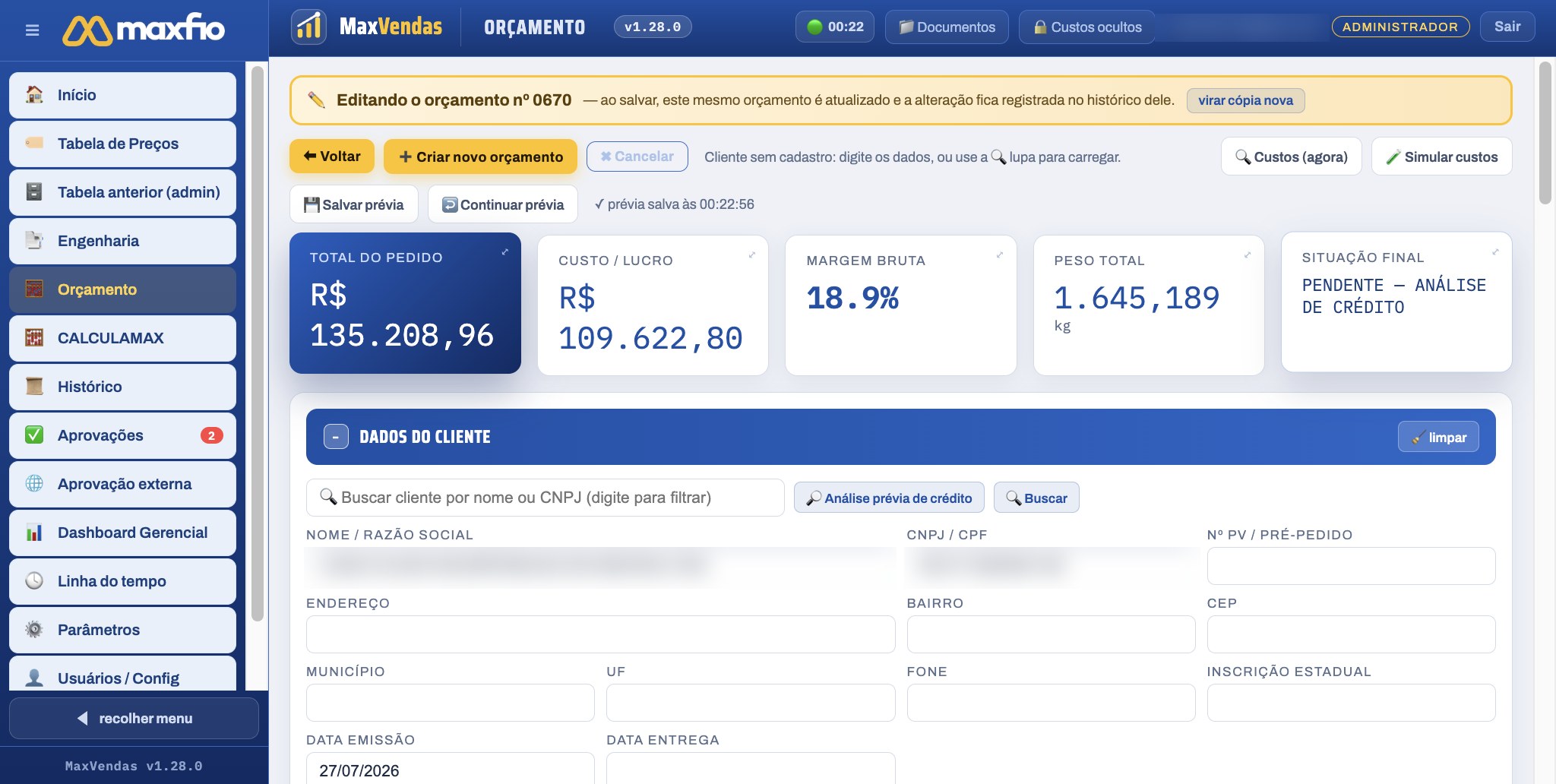 MaxVendas — montagem do orçamento